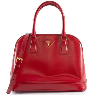 Prada Red Color Leather Shoulder Bag Tote Bag (Pre-Owned)