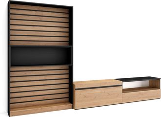 Skraut Home Skraut Home - Muebles De Sal&oacute;n Para Tv, Conjunto De Muebles Comedor, 310x186x35cm, Para Tv Hasta 80, Mueble Televisi&oacute;n, Estilo Moderno, Roble Y Negro
