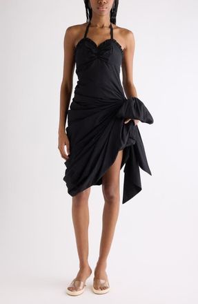 Chlo&eacute; Draped Organic Cotton Poplin Dress in Black at Nordstrom, Size 6 Us
