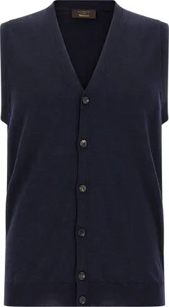 Zanone Blue Virgin Wool Mens Cardigan