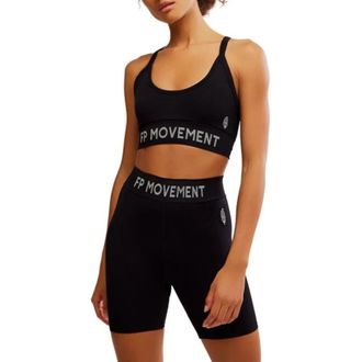 Free People FP Movement Long Haul Logo Sports Bra Women Black Stretch UPS1407