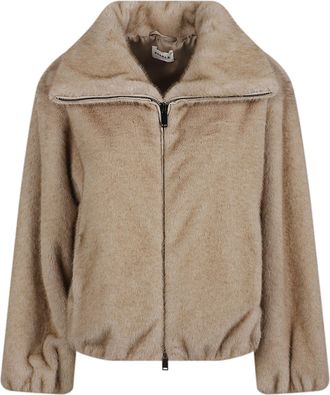 P.A.R.O.S.H. Soft Plush Faux Fur Jacket with Cropped Silhouette and Wide Collar