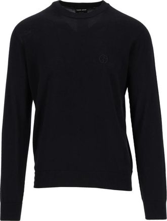 Giorgio Armani Trui met Ronde Hals van Wol - Heren - Ronde hals truien - Blauw - L - Wol - Truien & Vesten