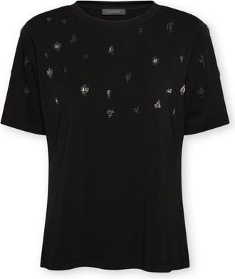 Elena Miro Katoenen T-shirt met borduursel - Dames - T-shirts - Zwart - XL - Katoen - Tops