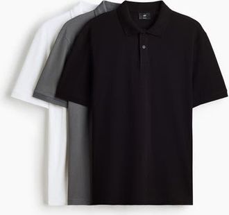 H&M 3-pack Regular Fit Polo Shirts in White/black at Nordstrom, Size Xx-Large