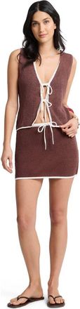 Onia Knit Tie V-Neck Front Tank Top in Brown/white at Nordstrom, Size X-Large