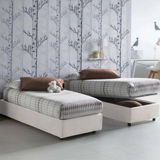 Dmora Cama Individual Valentina, Cama Contenedor Con Revestimiento De Tela, 100% Made In Italy, Apertura Frontal, Con Colch&oacute;n Cm 90x200 Incluido, Blanco, Co