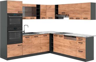 Vicco Cocina Esquinera R-line, Antracita/roble Dorado, 237 X 247 Cm, Et M&aacute;rmol