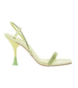 3Juin Green Satin Rhinestone Heels