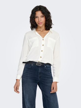 Only Hemdbluse ONLY ONLYASMIN SHIRT L/S WVN NOOS, Damen, Gr. XL, weiss (snow wei&szlig;), Web, Obermaterial: 100% Viskose, unifarben, loose fit h&uuml;ftbedeckend, Bl