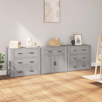 vidaXL Aparadores 3 Piezas Madera Contrachapada Gris Sonoma Vidaxl