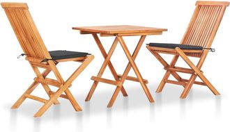 vidaXL Set De Bistr&oacute; 3 Pzas Con Cojines Antracita Madera Maciza Teca Vidaxl