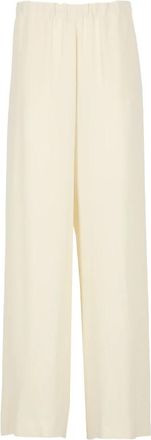 Fabiana Filippi Ivoor Viscosemix Broek met Elastische Tailleband - Dames - Wijde Broeken - Beige - M - Broeken