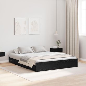 Berkfield Home Storage Bed Frame Black oak 140 x 190 cm Engineered wood