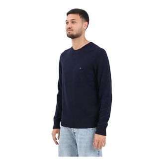 Tommy Hilfiger Truien & Vesten, Heren, Blauw, M, Wol, Pure Lamswol Jumper met Ronde Hals