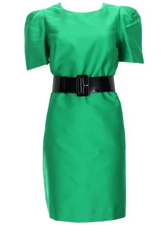P.A.R.O.S.H. Smooth Satin Mini Dress with Wide Black Belt