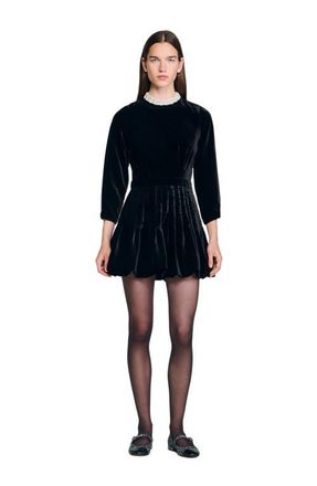 Sandro Beaded velvet short dress in Black at Nordstrom, Size 36 Eu