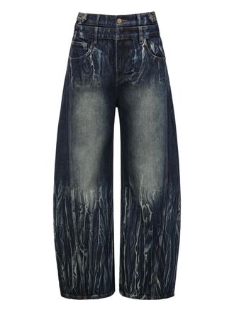 Feng Chen Wang tie-dye double-waistband jeans - unisex - Fabric - M - Blue