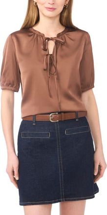 Vince Camuto Tie Front Satin Top in Cocoa at Nordstrom, Size X-Large