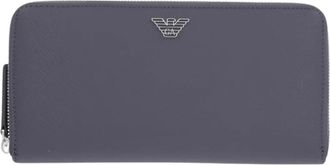 Emporio Armani Portemonnee met rits van Saffiano leer - Heren - Portefeuilles - Grijs - ONE Size - Leer - Accessoires