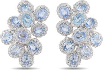 Luxury Bazaar 18K White Gold 3.0ct Diamond and Sapphire Clip-On Earrings 5434