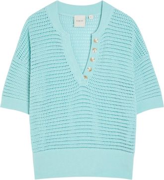 Varley Callie Open-knit Cotton Polo top - Light Blue - Xxs (UK4 / Xxs)