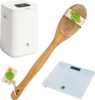 Pursonic Bathroom Essential Set: Luxury Towel Warmer Bucket, Digital Scale, and Bamboo Bath Body Brush