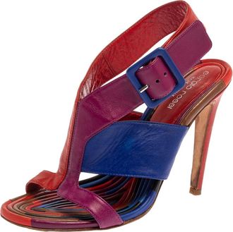 Sergio Rossi Multicolor Leather Buckle Slingback Sandals