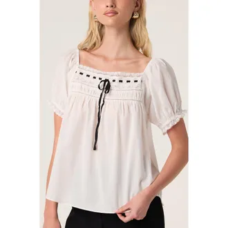 ASTR the Label Carola Puff Sleeve Cotton Top in Off White at Nordstrom, Size X-Large