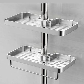 OEM Juego De 2 Estantes De Ducha Sin Necesidad De Taladrar, Jabonera De Aluminio Con Bandeja Para Gel De Ducha, Compatible Con Tubos De 22-25 Mm