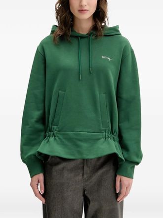 Stine Goya drawstring-fastening ruffled hoodie - women - Organic Cotton - M - Green