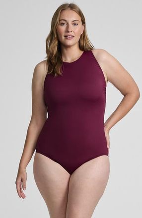 Lands End Plus Size Tugless High Neck Portrait Back One Piece Swimsuit in Berry at Nordstrom, Size 26W