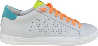 P448 John 2 wit leren sneaker met frisse contrasten - Heren - Sneakers - Wit - 44 EU - Leer - Schoenen
