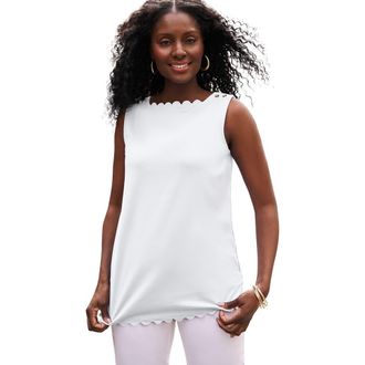 Jessica London Sleeveless Scallop Boatneck Tee in White at Nordstrom, Size Large