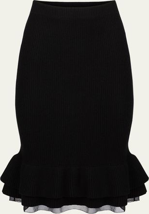 Nina Ricci Layered Ruffle Knit Pencil Midi Skirt
