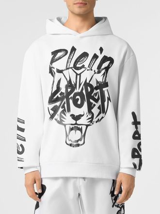 Plein Sport Graphic Print Cotton Hoodie with Dropped Shoulders