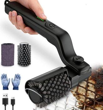 OEM Cepillo El&eacute;ctrico Para Parrilla, Cepillo El&eacute;ctrico Para Barbacoa, Recargable, 3 Velocidades, Ajustable 180&deg;, Cabezal De Acero Inoxidable, Negro