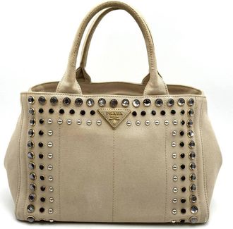 Prada Beige Ivory Canvas Handbag Tote Bag (Pre-Owned)