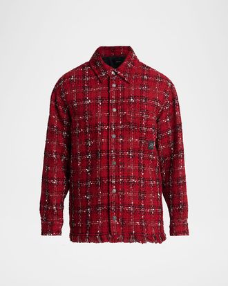 Amiri Mens Tweed Flannel Snap-Front Overshirt