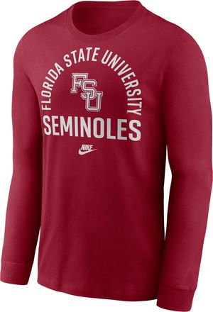 Nike Florida State Legacy Arched Logo Nike Mens College Long-Sleeve T-Shirt in Red | NKAC69WFSH-0TP