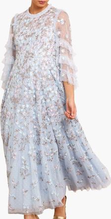 Needle & Thread Everett Bloom Round Neck Maxi Dress in Dusk Blue/multi at Nordstrom, Size 6