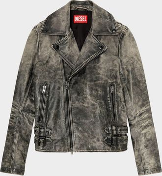 Diesel Men & apos;s Treated Leather Biker Jacket