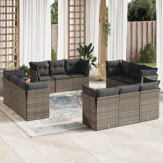 vidaXL Set De Sof&aacute;s De Jard&iacute;n 12 Pzas Con Cojines Rat&aacute;n Sint&eacute;tico Gris Vidaxl