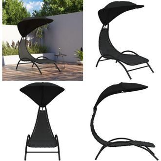 vidaXL Lettino Prendisole Tettuccio Nero 167x80x195cm Tessuto Acciaio - Tettuccio esterno - Lettino da giardino