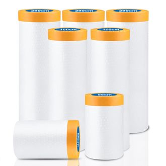OEM Lona Protectora De Pintura De 140 M - 7 Rollos, Enmascaramiento Con Lona Protectora De Pl&aacute;stico, 3 Tama&ntilde;os De Pel&iacute;cula Con Cinta, 2,8 X 20 M, 1,5 X 20