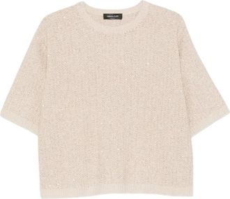 Fabiana Filippi Ronde hals gebreid - Dames - Ronde hals truien - Beige - XS - Truien & Vesten