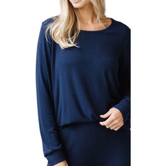 Cozy Earth Rib Long Sleeve Knit Pajama Top in Navy at Nordstrom, Size X-Small
