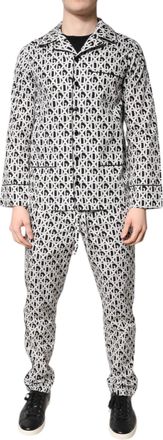 Dolce & Gabbana Mens Black White Dg Print Cotton Pajama Set Sleepwear And Clothing