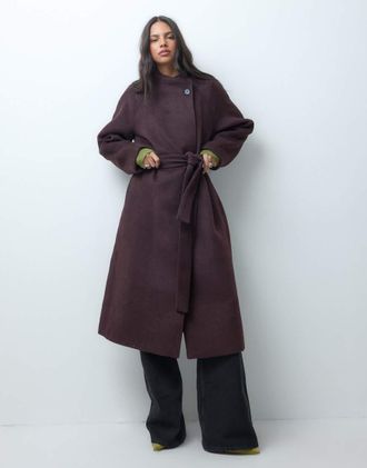 Asos cappotto formale lungo con rever a cascata in prugna-blu navy