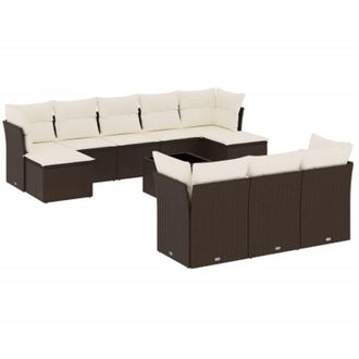 vidaXL Set De Sof&aacute;s De Jard&iacute;n 11 Pzas Cojines Rat&aacute;n Sint&eacute;tico Marr&oacute;n Vidaxl